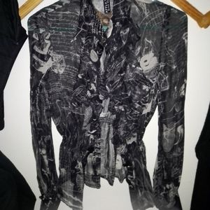 *RARE* AFFLICTION BLACK PREMIUM Ruffled Silk Blouse NWOT